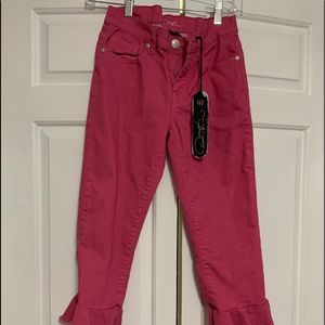 DG2 cropped jeans in pink with ruffle. Size 2P